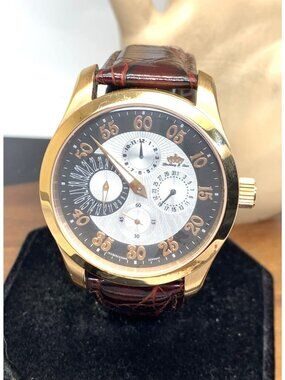 Lindberg & Sons Men's Watch Automatic Rose Gold Silver Dial Brown Leather 43mm